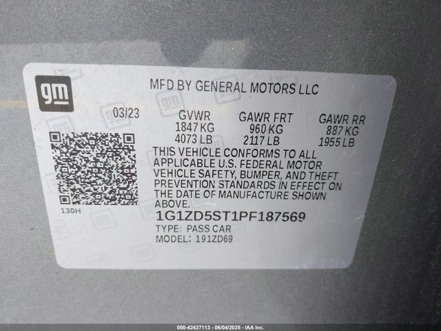 1G1ZD5ST1PF187569 Chevrolet Malibu Fwd 1lt
