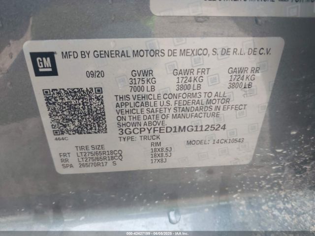2021 CHEVROLET SILVERADO 1500 3GCPYFED1MG112524 Photo 8