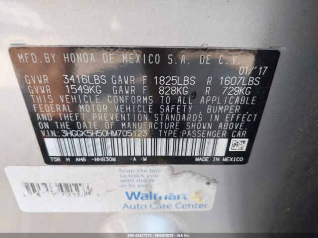 3HGGK5H50HM705123 Honda FIT LX