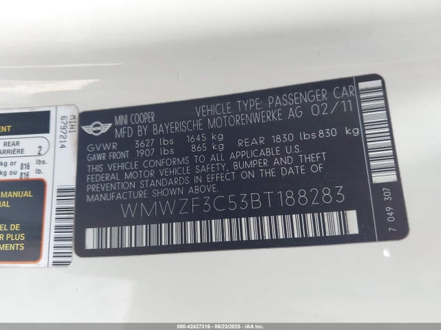 2011 MINI COOPER CLUBMAN WMWZF3C53BT188283 Photo 8