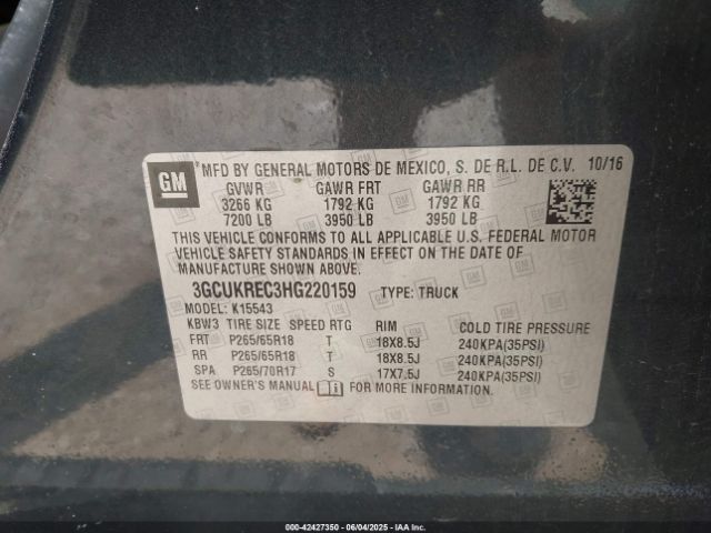 3GCUKREC3HG220159 Chevrolet l83 - sidi: spark ignited direct injection, vvt: variable valve timing, afm, e85 max, alum