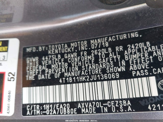 4T1B11HK2JU136069 Toyota a25a-fks