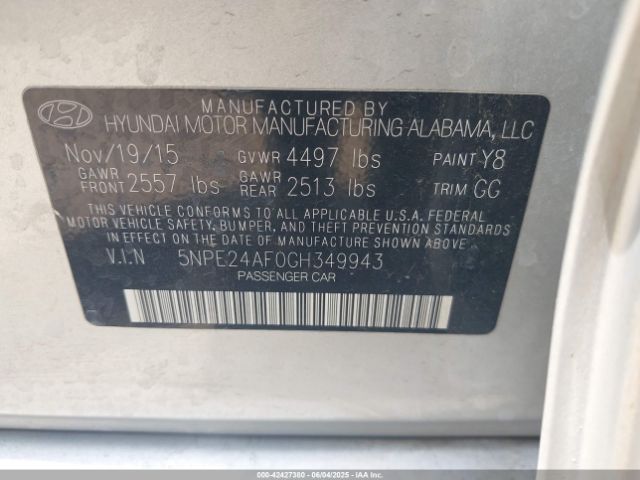 5NPE24AF0GH349943 Hyundai dohc gdi theta-ii
