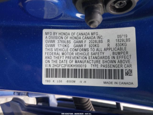 2019 HONDA CIVIC 2HGFC2F80KH569019 Photo 8