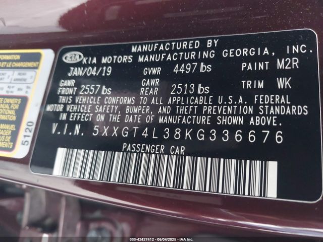 2019 KIA OPTIMA 5XXGT4L38KG336676 Photo 8