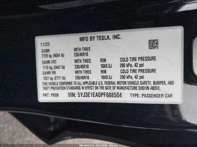 2023 TESLA MODEL 3 5YJ3E1EA0PF688504 Photo 8