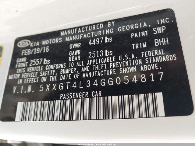 5XXGT4L34GG054817 KIA Optima Lx