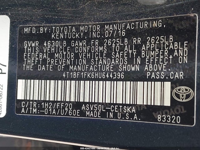 Toyota 2ar-fe 2017 4T1BF1FK6HU644396 Image 9