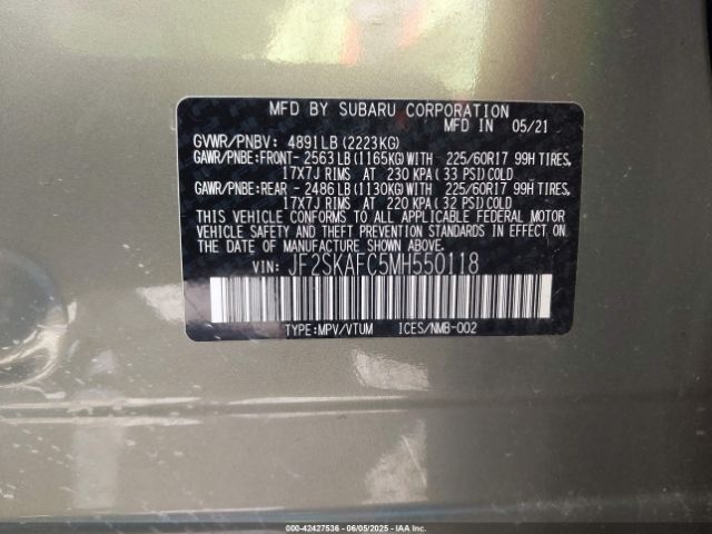 2021 SUBARU FORESTER JF2SKAFC5MH550118 Photo 8