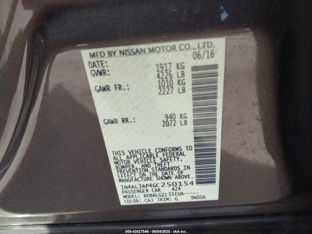 1N4AL3AP4GC250154 Nissan 2016