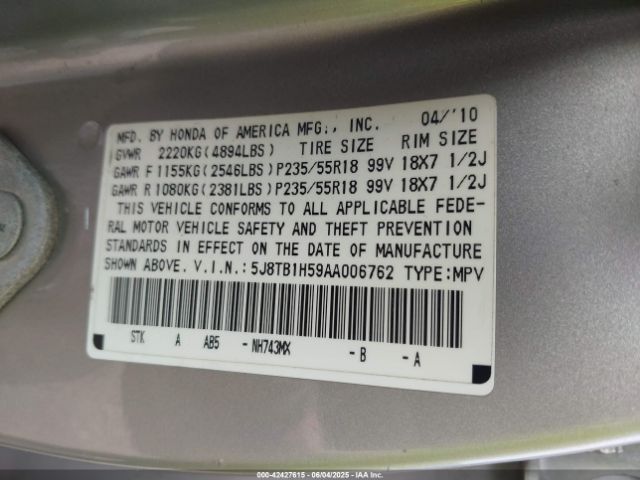 2010 ACURA RDX 5J8TB1H59AA006762 Photo 8