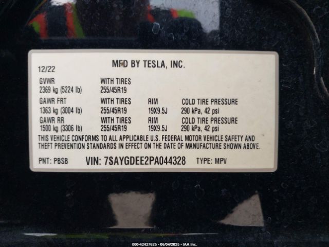 7SAYGDEE2PA044328 Tesla Model Y Awd/long Range Dual Motor All-wheel Drive