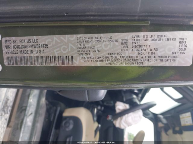 2021 JEEP WRANGLER 1C4GJXAG2MW591435 Photo 8