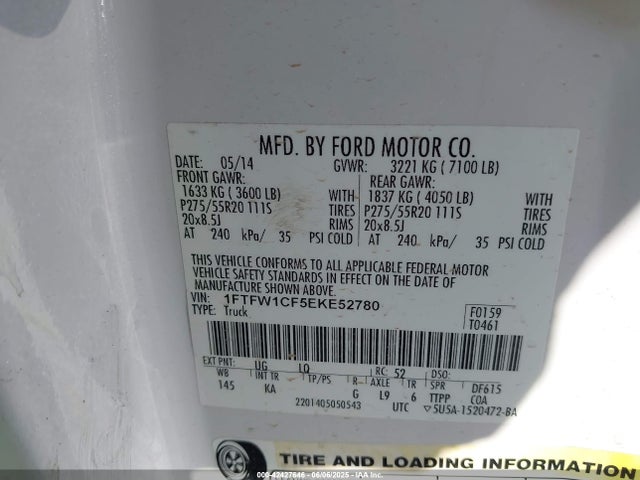 1FTFW1CF5EKE52780 Ford F-150
