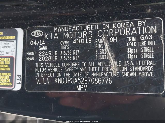 KNDJP3A52E7086776 KIA dohc gdi nu