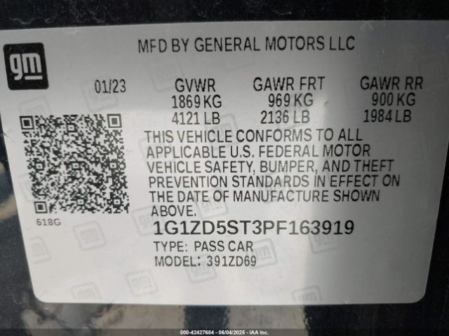 1G1ZD5ST3PF163919 Chevrolet Malibu Fwd 1lt