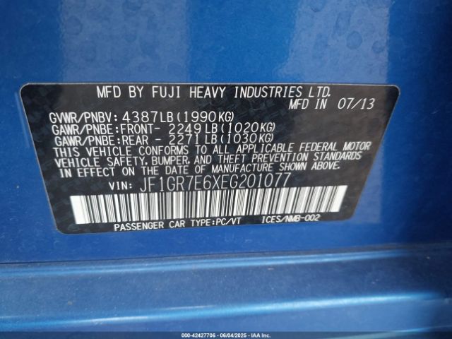 2014 SUBARU IMPREZA WRX JF1GR7E6XEG201077 Photo 8