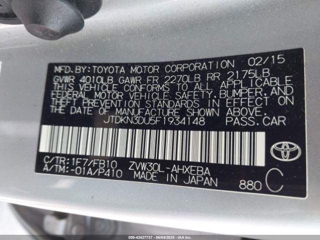 JTDKN3DU5F1934148 Toyota 2zr-fxe+3jm