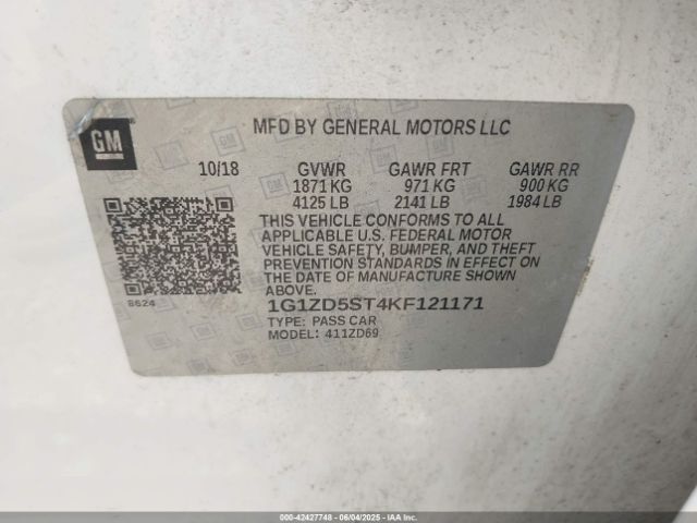 2019 CHEVROLET MALIBU 1G1ZD5ST4KF121171 Photo 8