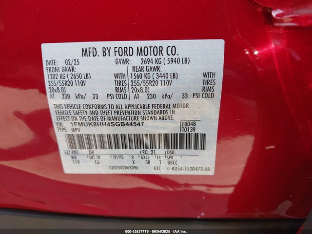 1FMUK8HH4SGB44547 Ford tivct