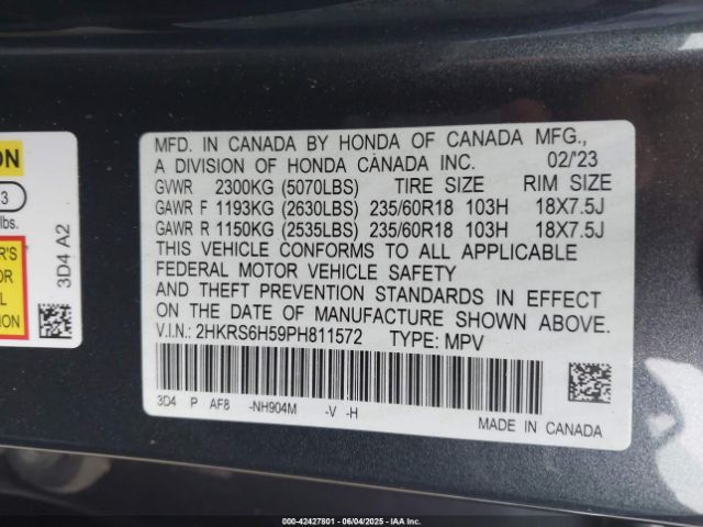 2HKRS6H59PH811572 Honda Cr-v Sport