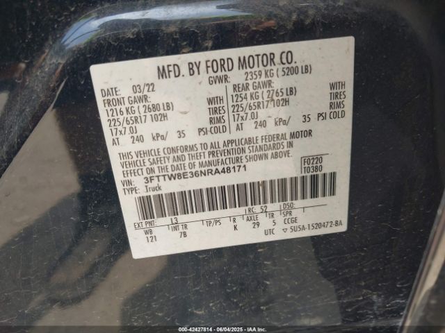 3FTTW8E36NRA48171 Ford hybrid