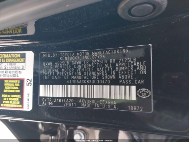4T1DAACK8SU030470 Toyota CAMRY XLE