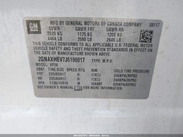 2GNAXHEV7J6199017 Chevrolet lyx - direct injection, vvt, fgt, turbo, alum, gen1