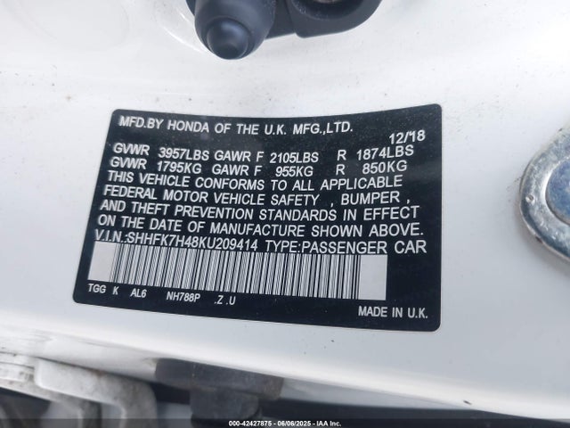 SHHFK7H48KU209414 Honda l15ba