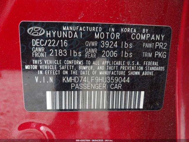 KMHD74LF9HU359044 Hyundai 2017
