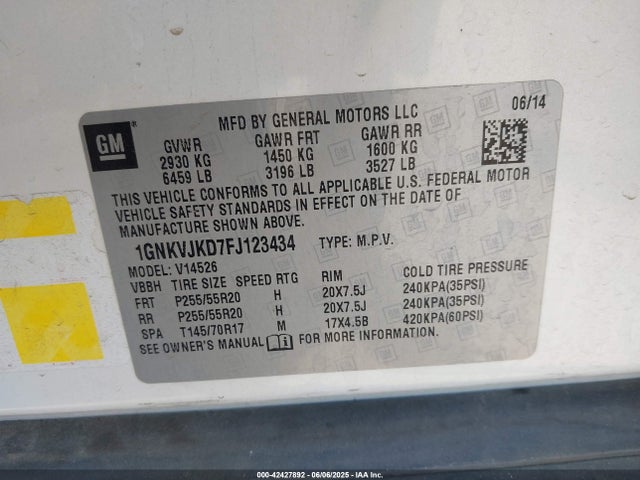 1GNKVJKD7FJ123434 Chevrolet llt