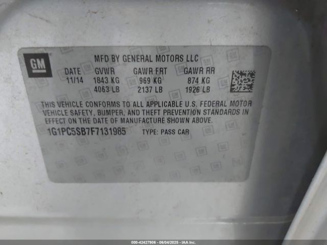 1G1PC5SB7F7131985 Chevrolet Cruze 1lt Auto
