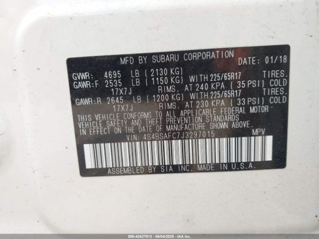4S4BSAFC7J3297015 Subaru Outback 2.5i Premium