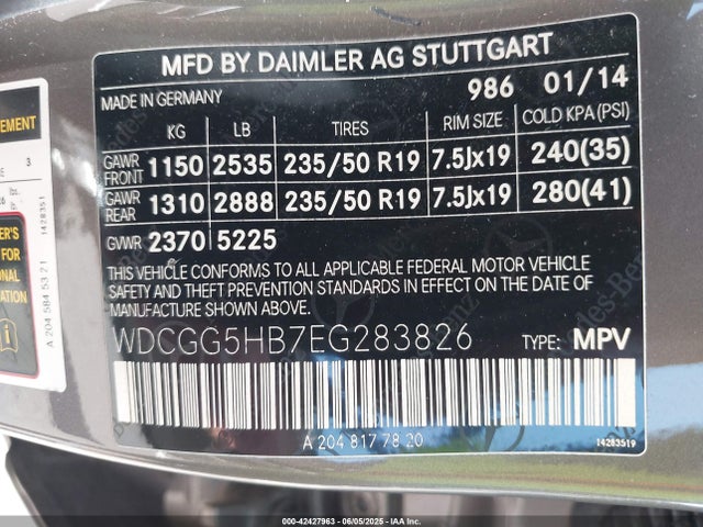 WDCGG5HB7EG283826 Mercedes-Benz 2014
