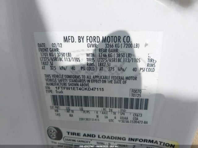 2012 FORD F-150 1FTFW1ET4CKD47115 Photo 8