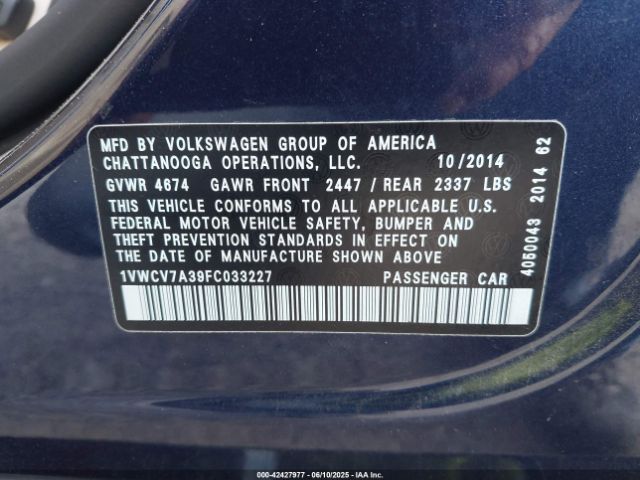 1VWCV7A39FC033227 Volkswagen 2015