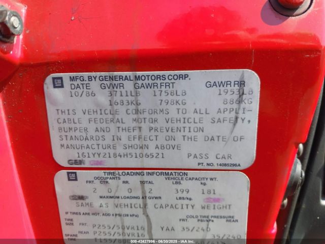 1987 CHEVROLET CORVETTE 1G1YY2184H5106521 Photo 8