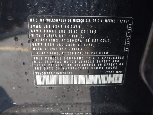 3VV3B7AX7JM076018 Volkswagen Tiguan 2.0t Se/2.0t Sel