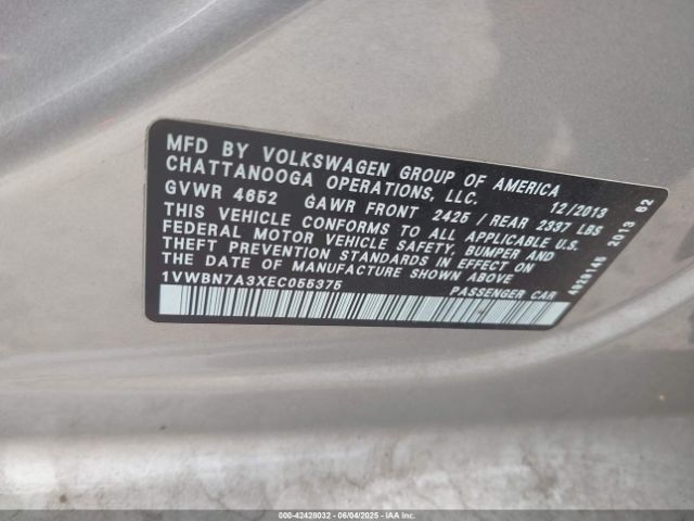 1VWBN7A3XEC055375 Volkswagen Passat 2.0l Tdi Se