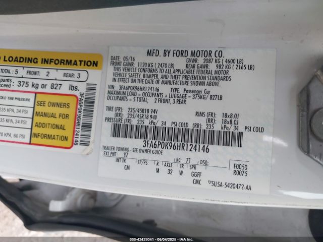 3FA6P0K96HR124146 Ford Fusion Titanium