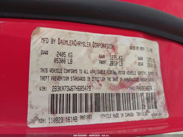 Aukcja sprzedaży 2007 Dodge Charger Srt8, vin: 2B3KA73W67H685479, numer aukcji: 42428067