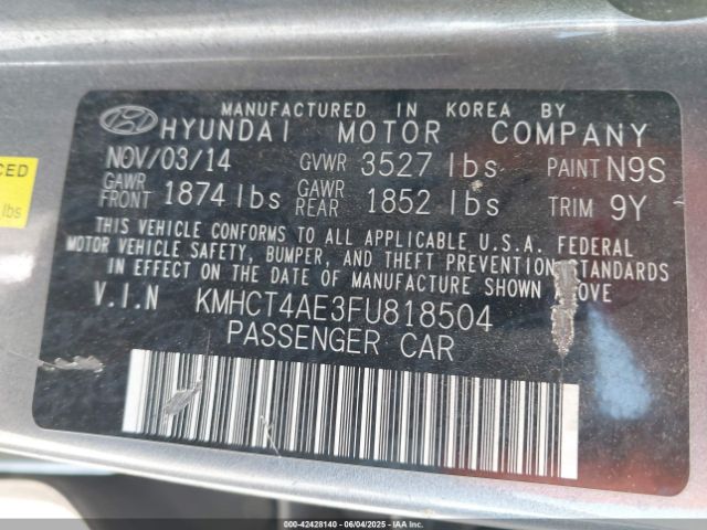 KMHCT4AE3FU818504 Hyundai dohc gdi gamma