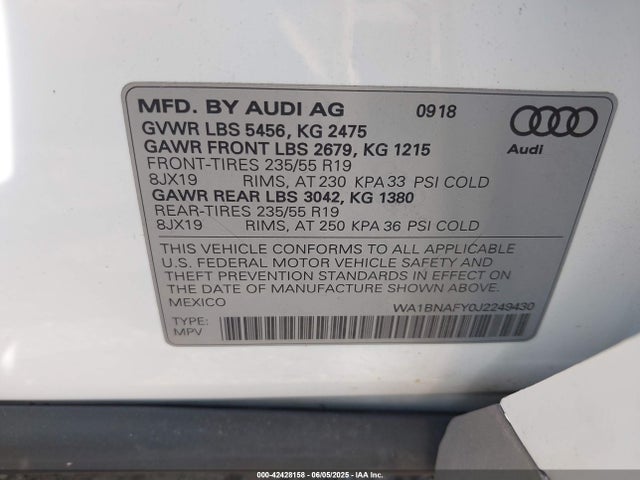 2018 AUDI Q5 WA1BNAFY0J2249430 Photo 8