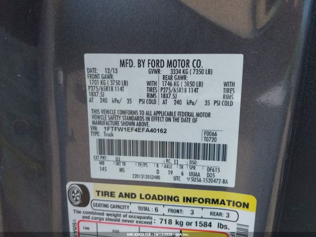 1FTFW1EF4EFA40162 Ford F-150 Xlt