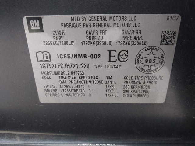 1GTV2LEC7HZ217220 GMC l83 -spark ignited direct injection, variable valve timing, afm, e85 max, alum