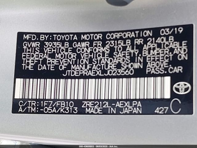 JTDEPRAEXLJ023560 Toyota COROLLA LE