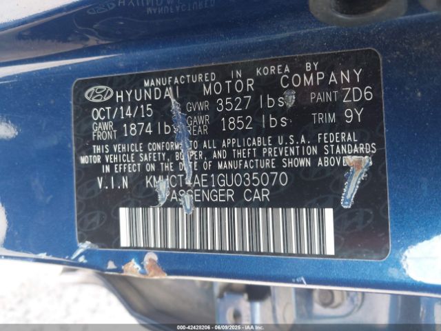 KMHCT4AE1GU035070 Hyundai ACCENT SE