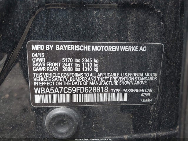 BMW 528I 2015 WBA5A7C59FD628818 Image 9