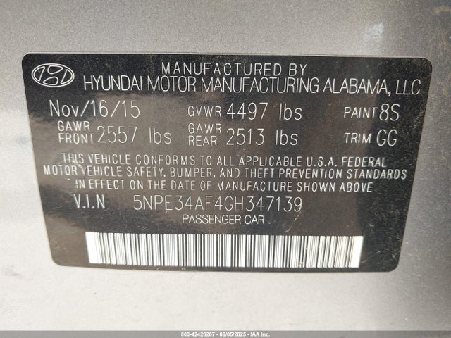 5NPE34AF4GH347139 Hyundai dohc gdi theta-ii
