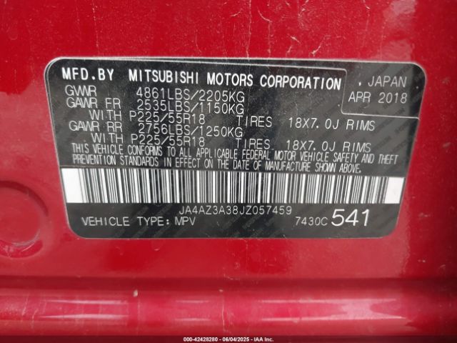 2018 MITSUBISHI OUTLANDER JA4AZ3A38JZ057459 Photo 8